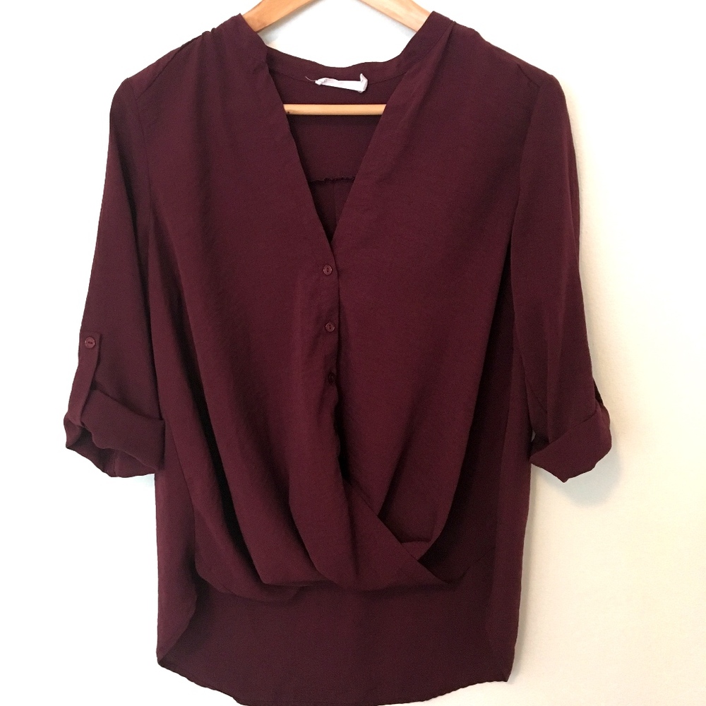 LUSH Burgundy Draped Blouse XS